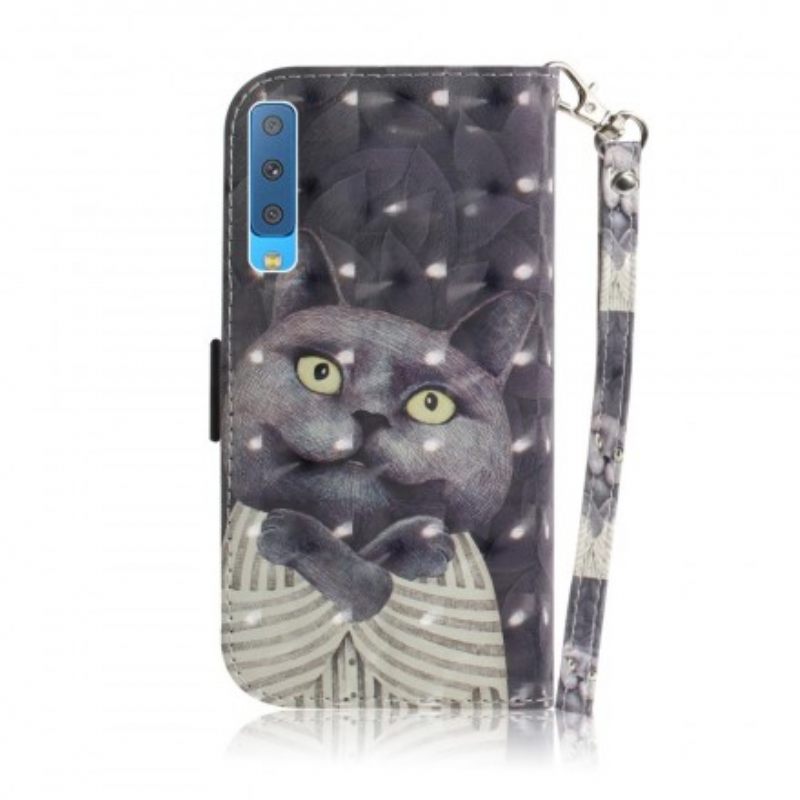 Flip Case Samsung Galaxy A7 Suojaketju Kuori Grey Thong Cat