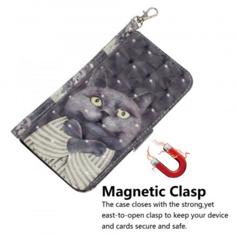 Flip Case Samsung Galaxy A7 Suojaketju Kuori Grey Thong Cat