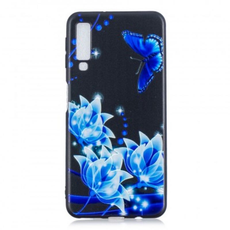 Kuori Samsung Galaxy A7 Butterfly Ja Blue Flowers