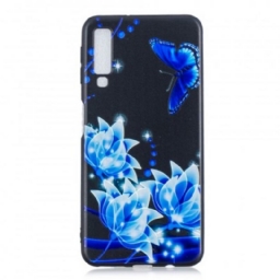 Kuori Samsung Galaxy A7 Butterfly Ja Blue Flowers