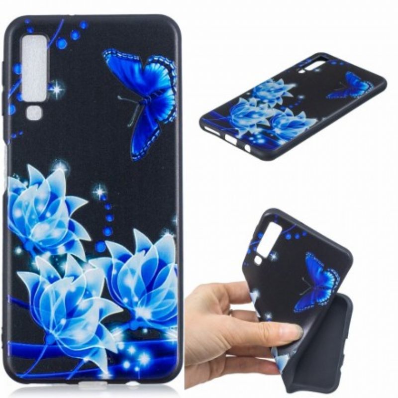 Kuori Samsung Galaxy A7 Butterfly Ja Blue Flowers