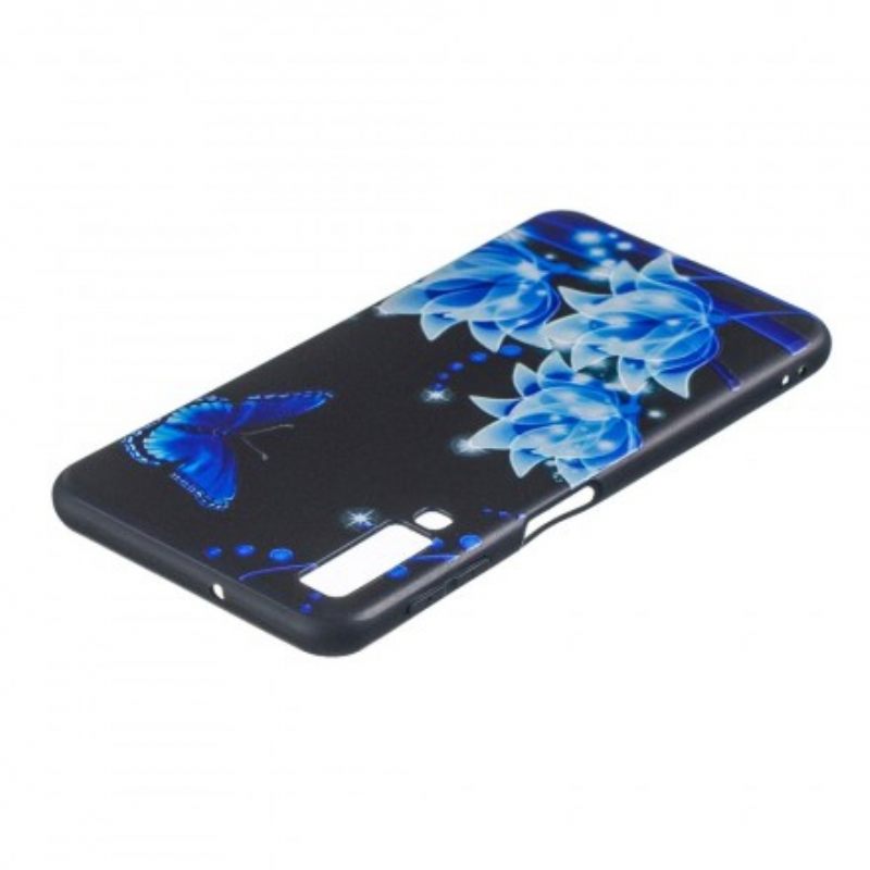 Kuori Samsung Galaxy A7 Butterfly Ja Blue Flowers