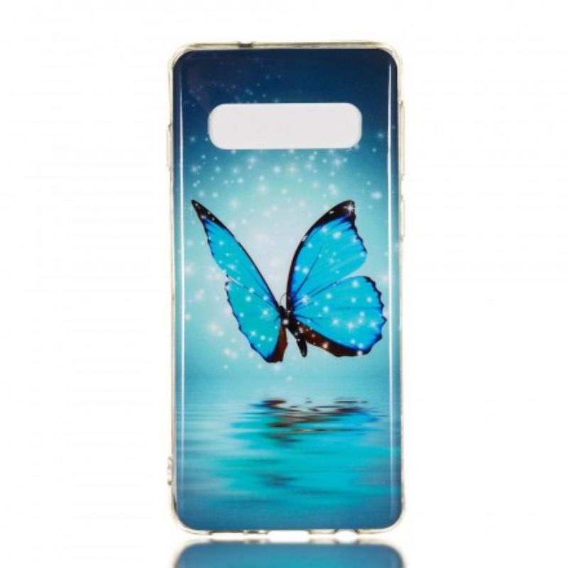 Case Samsung Galaxy S10 Fluoresoiva Sininen Perhonen