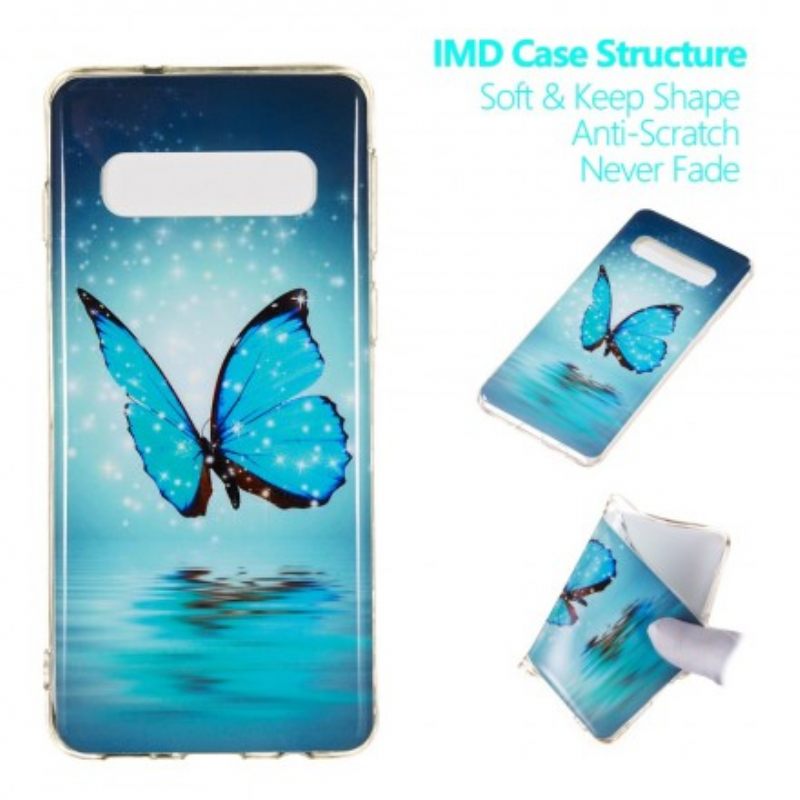 Case Samsung Galaxy S10 Fluoresoiva Sininen Perhonen