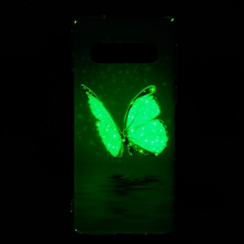 Case Samsung Galaxy S10 Fluoresoiva Sininen Perhonen