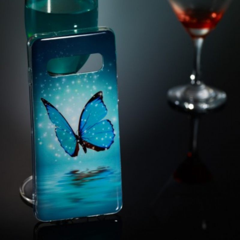 Case Samsung Galaxy S10 Fluoresoiva Sininen Perhonen