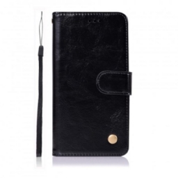 Flip Case Samsung Galaxy S10 Suojaketju Kuori Vintage Leather Effect Strappy