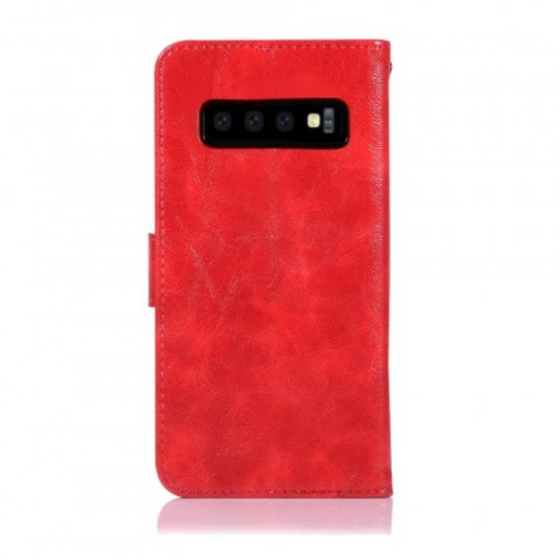 Flip Case Samsung Galaxy S10 Suojaketju Kuori Vintage Leather Effect Strappy