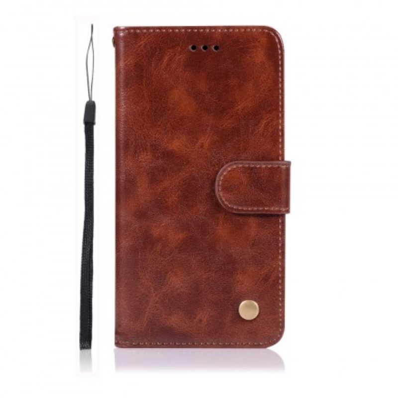 Flip Case Samsung Galaxy S10 Suojaketju Kuori Vintage Leather Effect Strappy