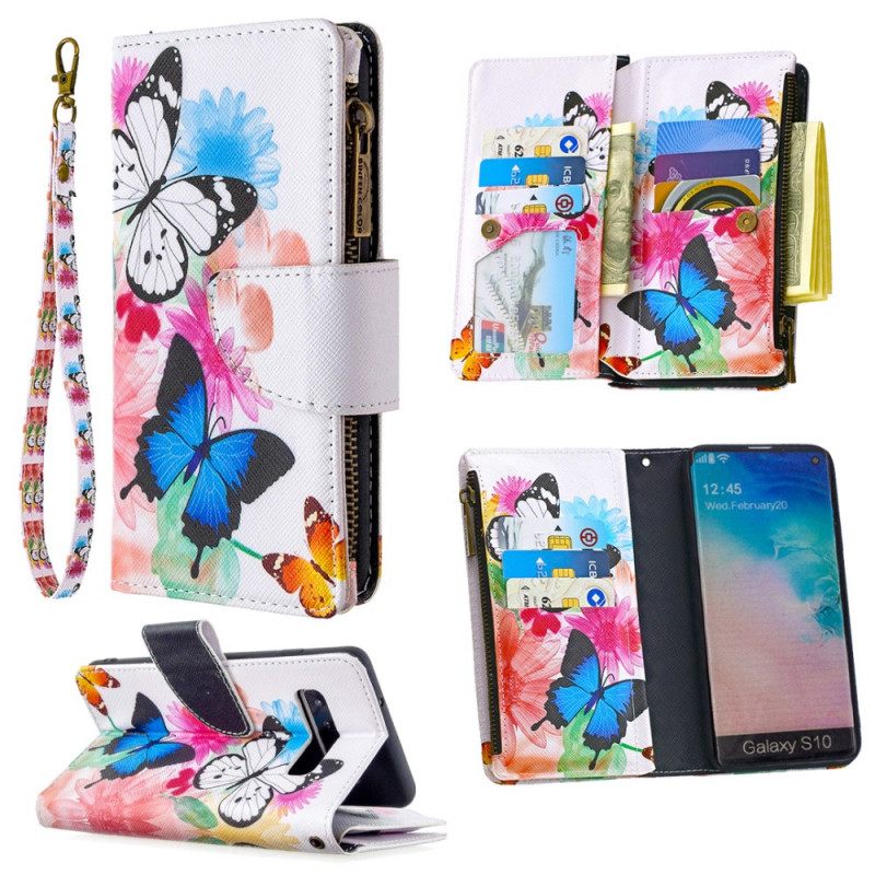 Kotelot Samsung Galaxy S10 Butterflies Vetoketjullinen Tasku