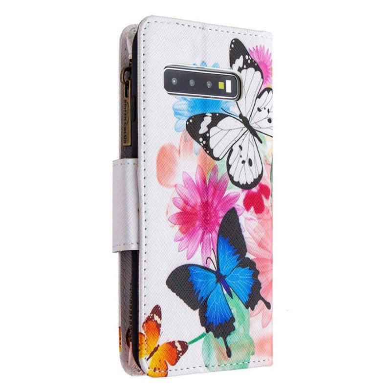 Kotelot Samsung Galaxy S10 Butterflies Vetoketjullinen Tasku