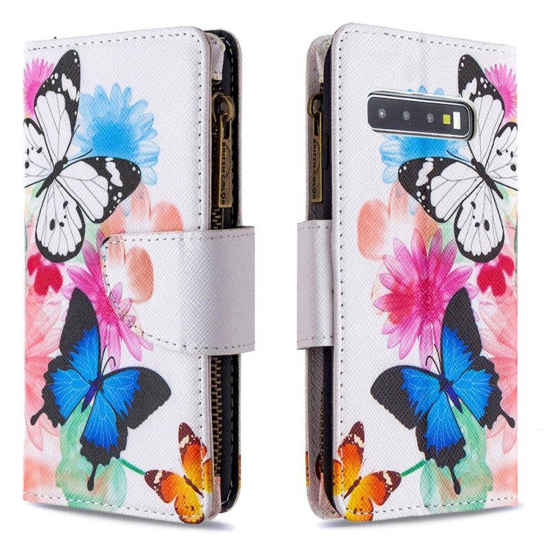 Kotelot Samsung Galaxy S10 Butterflies Vetoketjullinen Tasku