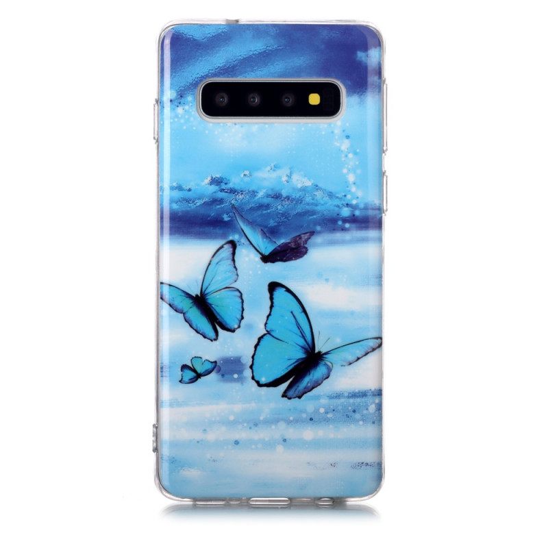 Kuori Samsung Galaxy S10 Fluoresoiva Sininen Perhonen