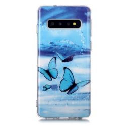 Kuori Samsung Galaxy S10 Fluoresoiva Sininen Perhonen