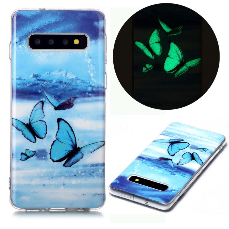 Kuori Samsung Galaxy S10 Fluoresoiva Sininen Perhonen