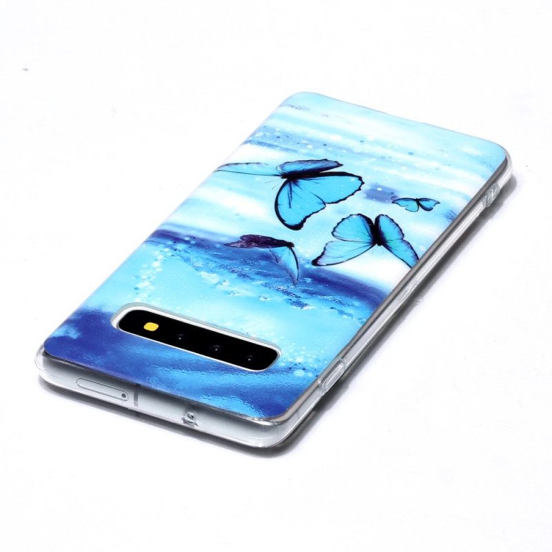 Kuori Samsung Galaxy S10 Fluoresoiva Sininen Perhonen