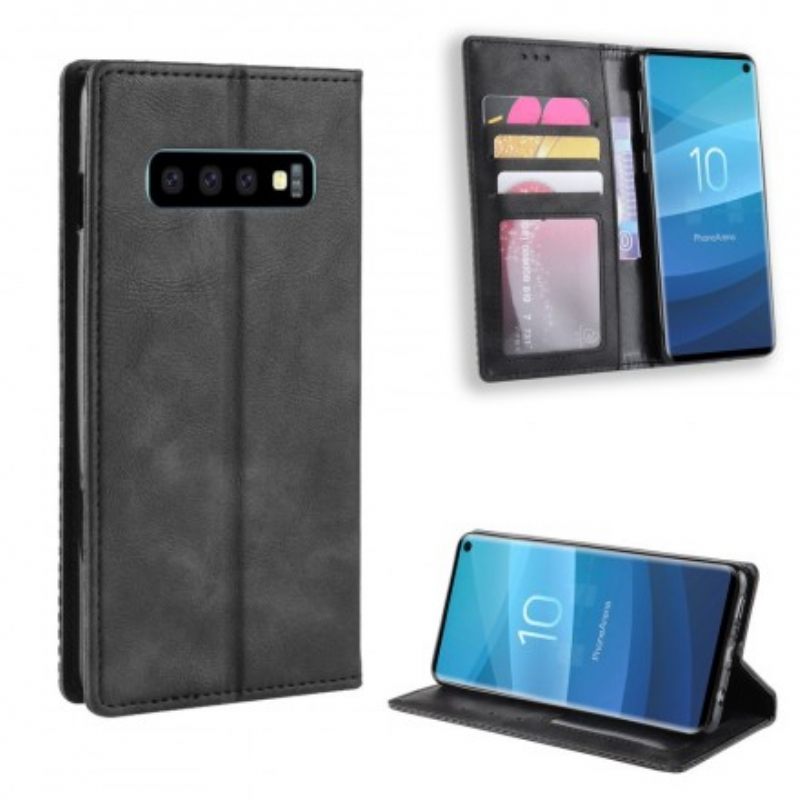 Puhelinkuoret Samsung Galaxy S10 Kotelot Flip Tyylitelty Vintage-nahkaefekti