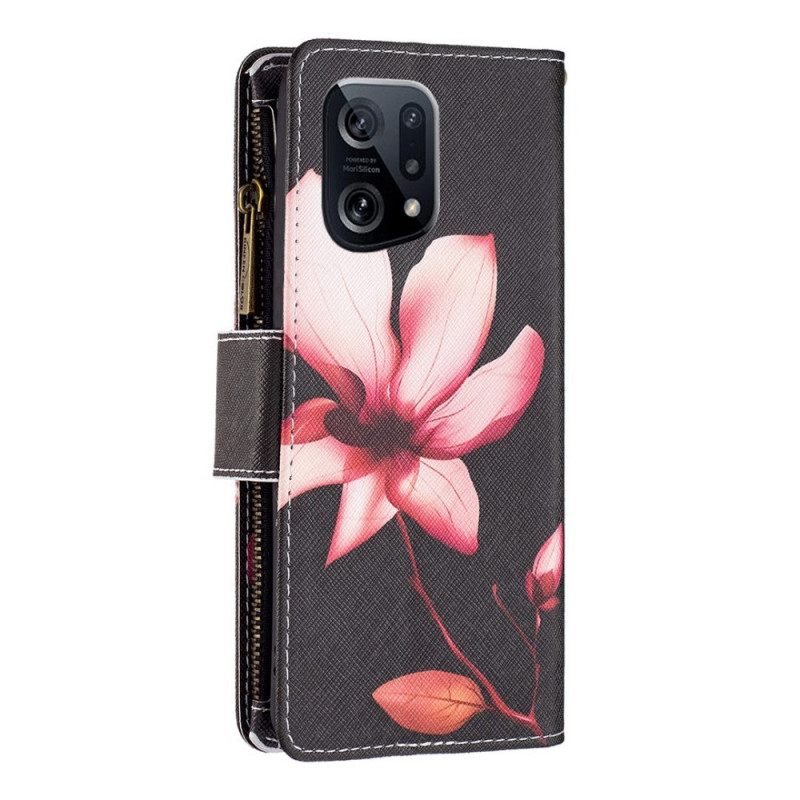 Flip Case Oppo Find X5 Flower Vetoketjullinen Tasku