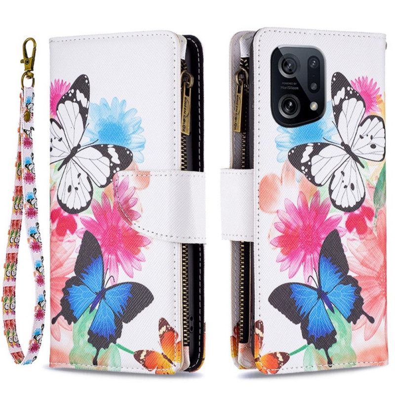 Nahkakotelo Oppo Find X5 Royal Butterfly Vetoketjullinen Pussi