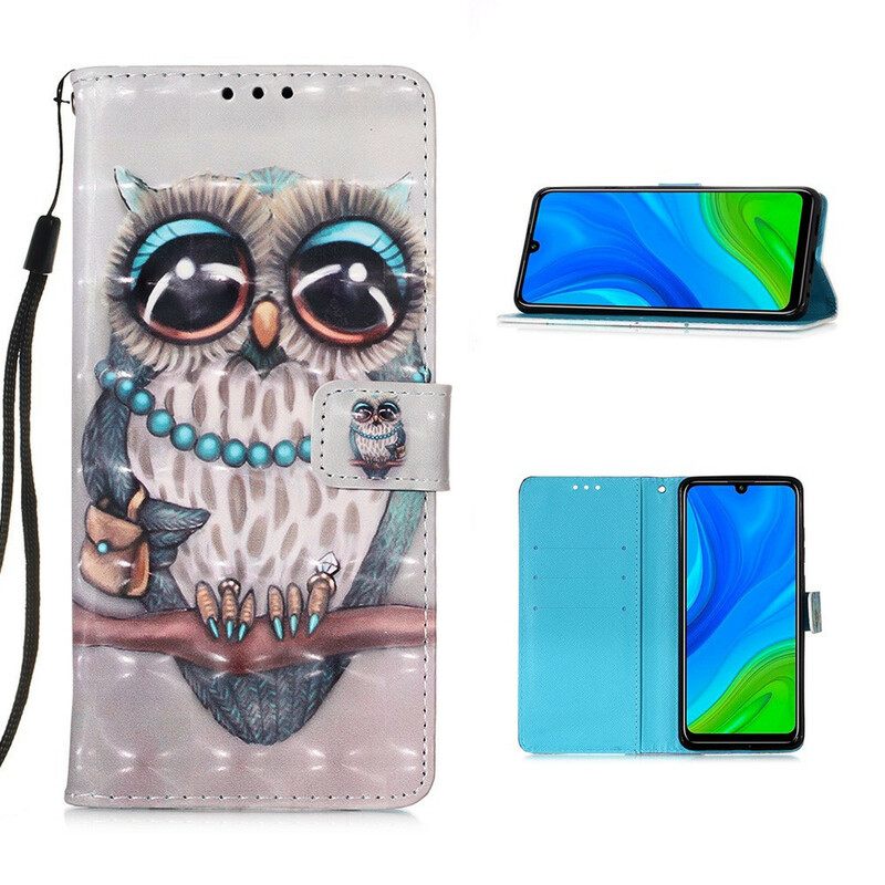 Flip Case Huawei P Smart 2020 Suojaketju Kuori Miss Owl Hihnassa