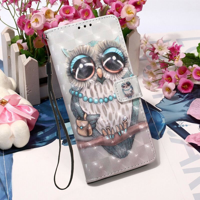 Flip Case Huawei P Smart 2020 Suojaketju Kuori Miss Owl Hihnassa