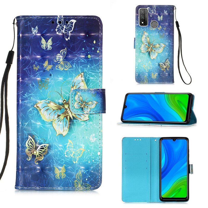 Kotelot Huawei P Smart 2020 Suojaketju Kuori Golden Butterflies Ja Kaulanauha