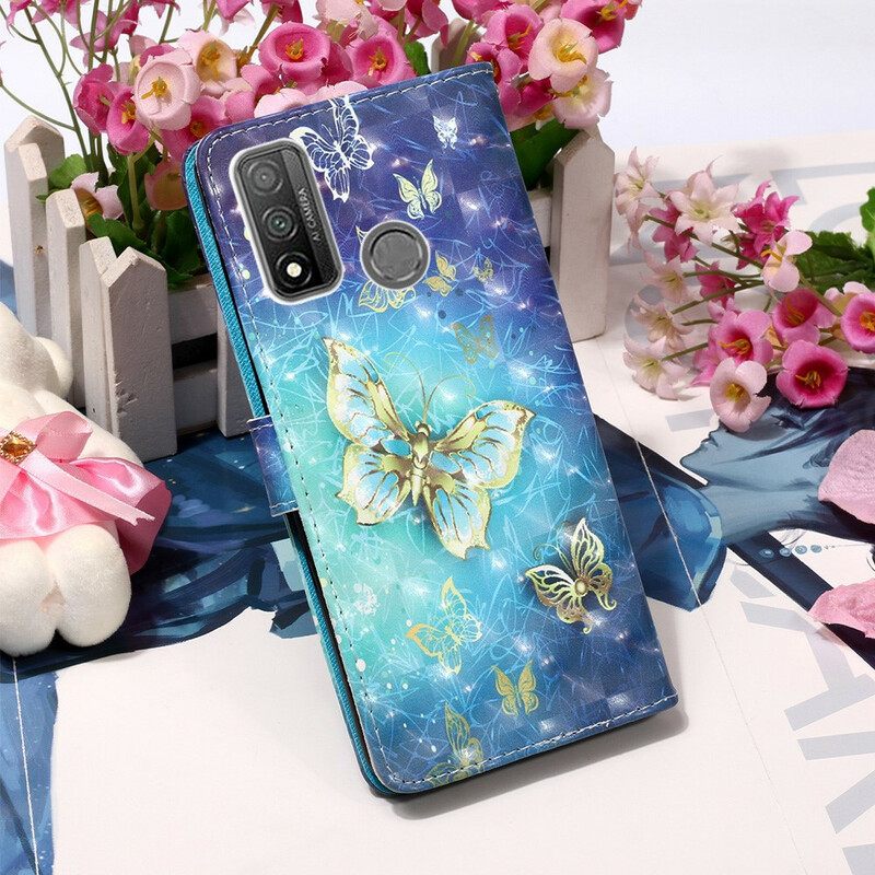 Kotelot Huawei P Smart 2020 Suojaketju Kuori Golden Butterflies Ja Kaulanauha