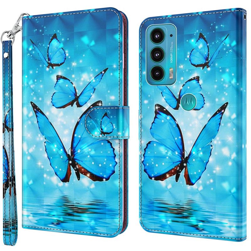 Nahkakotelo Moto E40 / E30 / E20 Flying Blue Butterflies