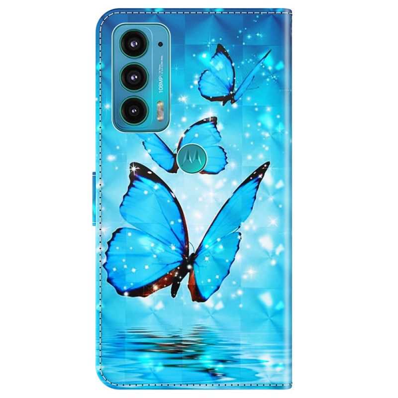 Nahkakotelo Moto E40 / E30 / E20 Flying Blue Butterflies