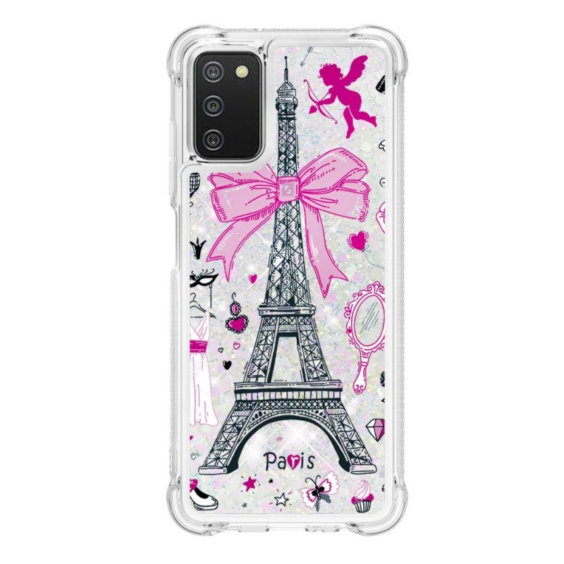 Case Samsung Galaxy A03s Eiffel-tornin Paljetteja