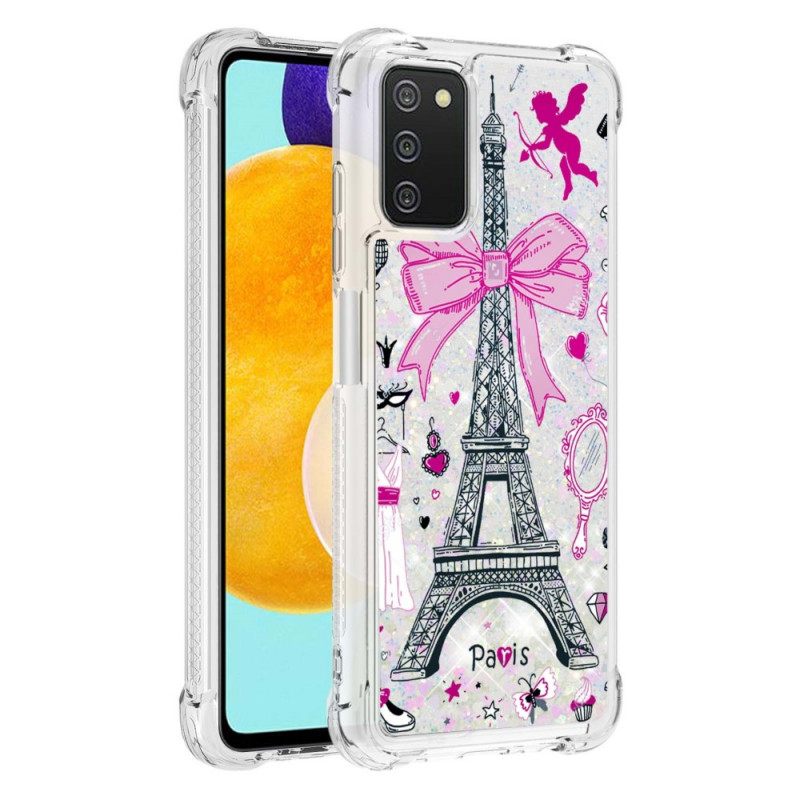 Case Samsung Galaxy A03s Eiffel-tornin Paljetteja