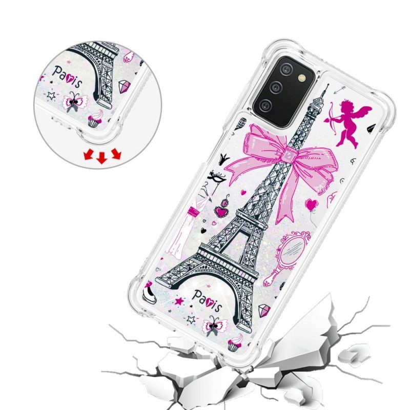 Case Samsung Galaxy A03s Eiffel-tornin Paljetteja