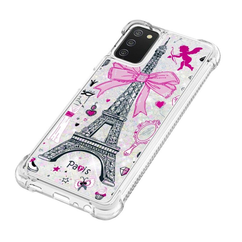 Case Samsung Galaxy A03s Eiffel-tornin Paljetteja