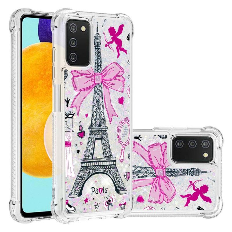 Case Samsung Galaxy A03s Eiffel-tornin Paljetteja