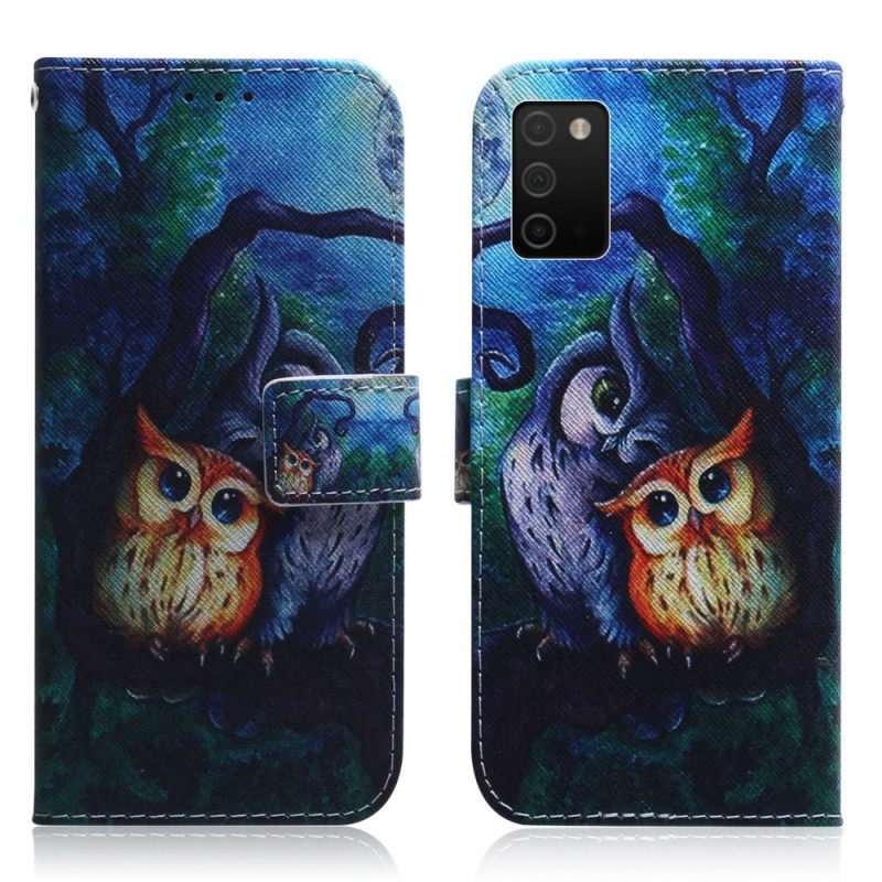 Flip Case Samsung Galaxy A03s Pöllöjen Maalaus