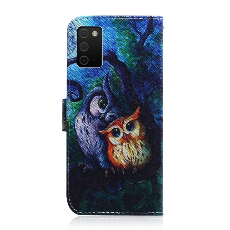 Flip Case Samsung Galaxy A03s Pöllöjen Maalaus