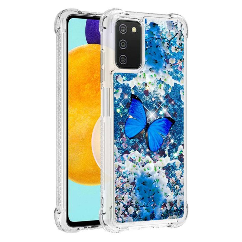 Kuori Samsung Galaxy A03s Glitter Blue Butterflies