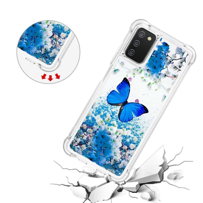 Kuori Samsung Galaxy A03s Glitter Blue Butterflies