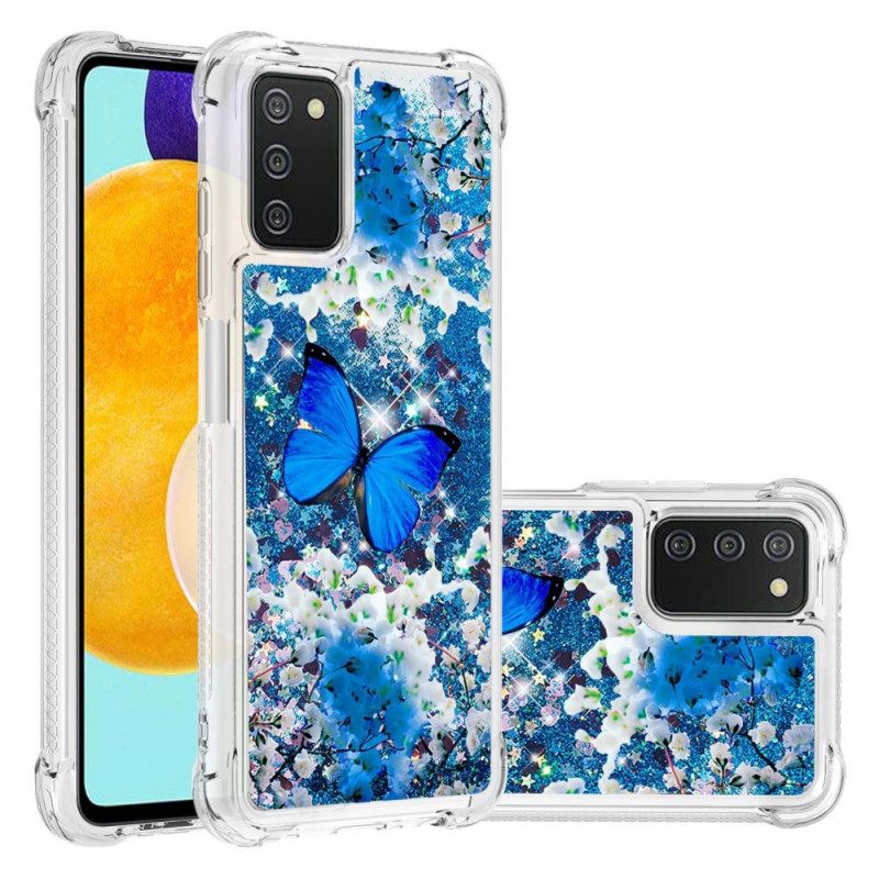 Kuori Samsung Galaxy A03s Glitter Blue Butterflies