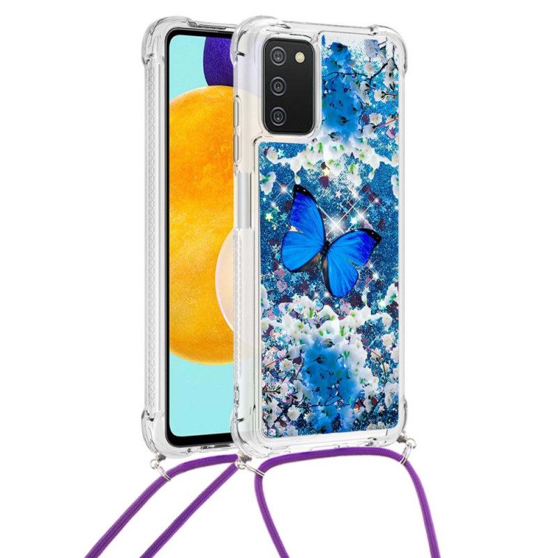 Kuori Samsung Galaxy A03s Kiristysnyörillä Butterfly Sequin Kiristysnyöri