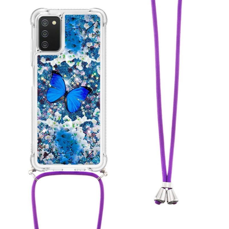 Kuori Samsung Galaxy A03s Kiristysnyörillä Butterfly Sequin Kiristysnyöri