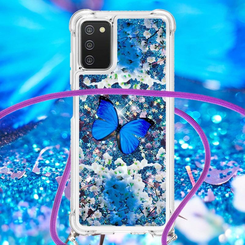 Kuori Samsung Galaxy A03s Kiristysnyörillä Butterfly Sequin Kiristysnyöri