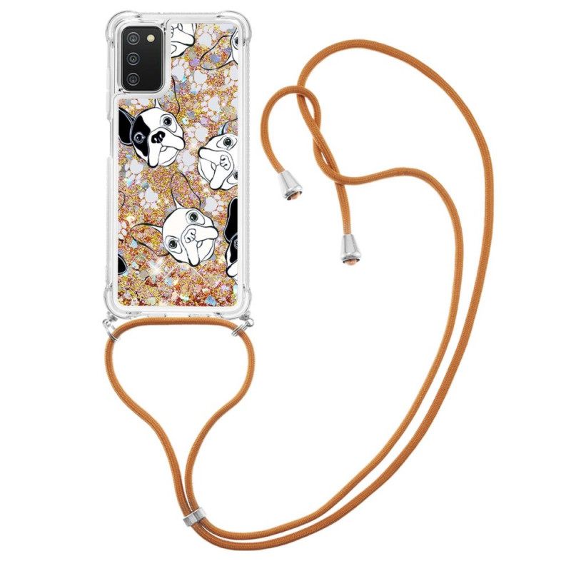 Kuori Samsung Galaxy A03s Kiristysnyörillä Sequin Drawstring Dogs