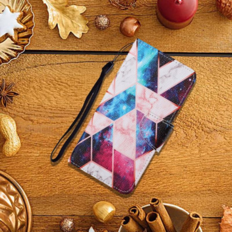 Flip Case Samsung Galaxy A22 4G Marble Kaulanauhalla