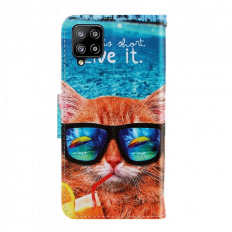 Flip Case Samsung Galaxy A22 4G Suojaketju Kuori Cat Live It Lanyardissa