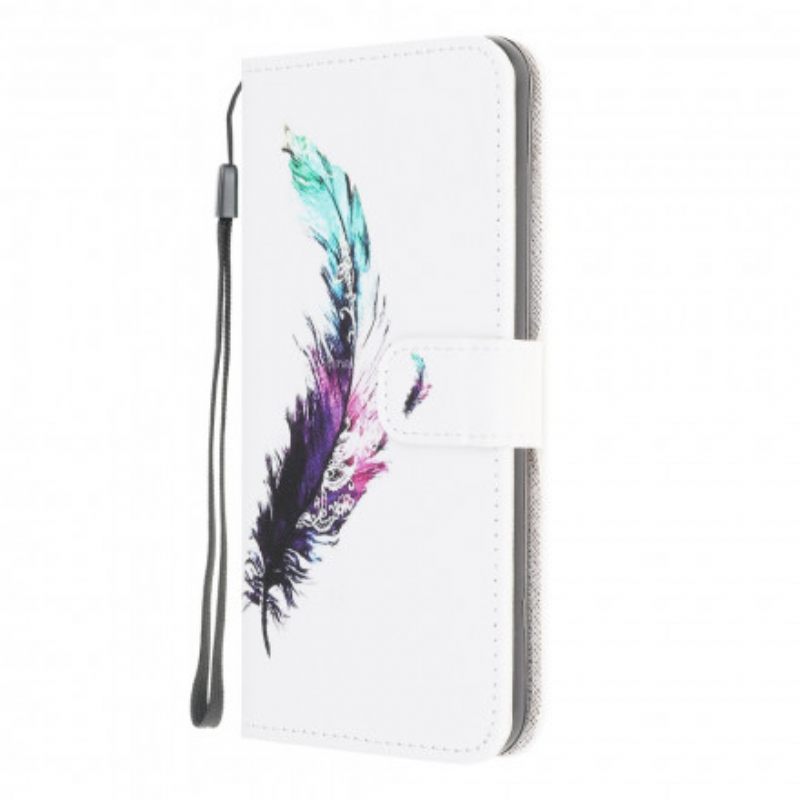 Flip Case Samsung Galaxy A22 4G Suojaketju Kuori Feather Kaulanauhalla