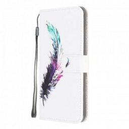 Flip Case Samsung Galaxy A22 4G Suojaketju Kuori Feather Kaulanauhalla