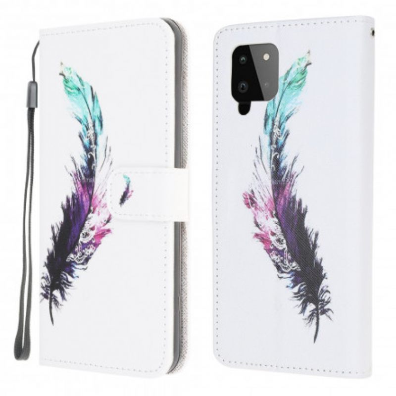 Flip Case Samsung Galaxy A22 4G Suojaketju Kuori Feather Kaulanauhalla