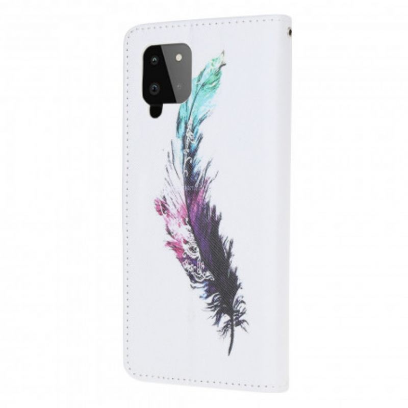 Flip Case Samsung Galaxy A22 4G Suojaketju Kuori Feather Kaulanauhalla