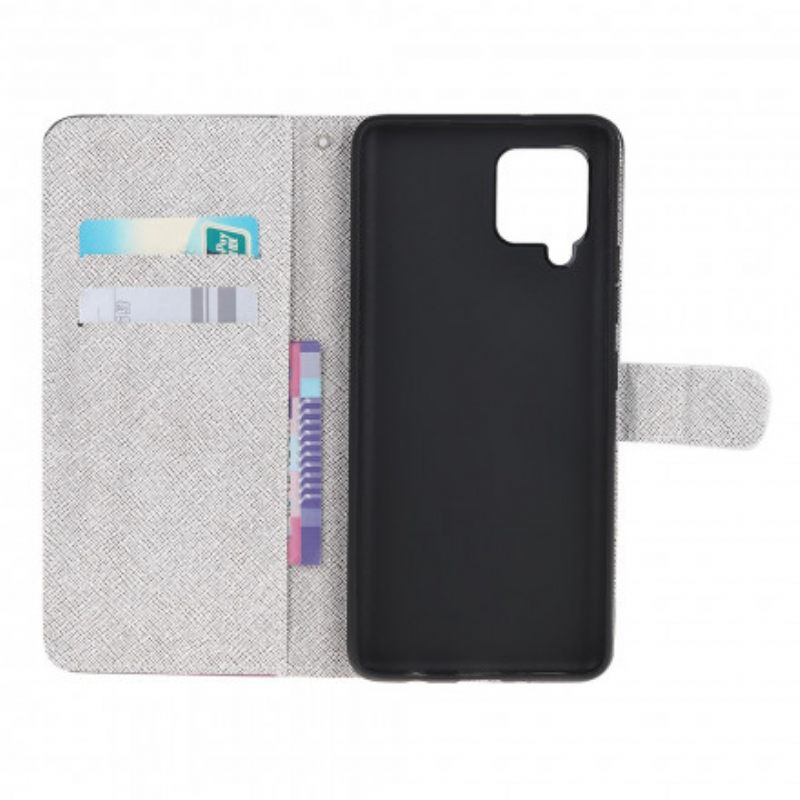 Flip Case Samsung Galaxy A22 4G Suojaketju Kuori Feather Kaulanauhalla